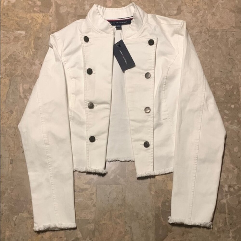 Tommy Hilfiger White Jean Jacket Cropped Design